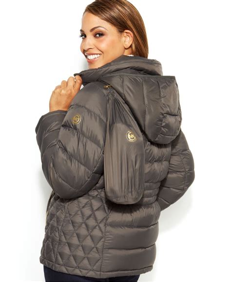 packable down fill michael kors gray|Michael Kors long puffer coat.